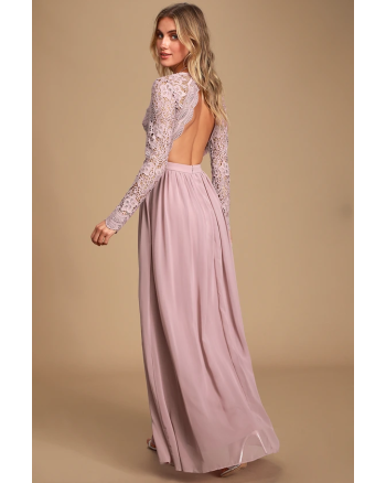 Awaken My Love Dusty Lavender Long Sleeve Lace Maxi Dress